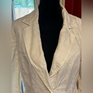 Emma James White Eyelet Cotton Blazer Jacket Women’s Size 10 Summer Casual Work